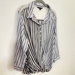 Zac & Rachel White and Blue Button Down Shirt Twist Front Detailing